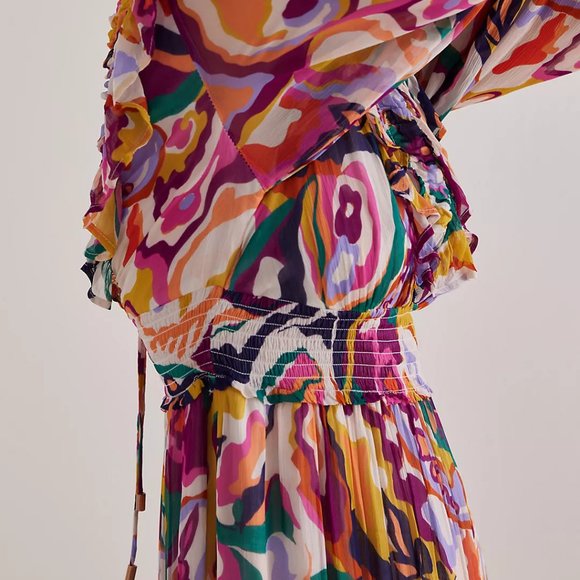 Anthropologie The Odetta Ruffled V-Neck Long-Sleeve Midi Dress NWT - Picture 6 of 9